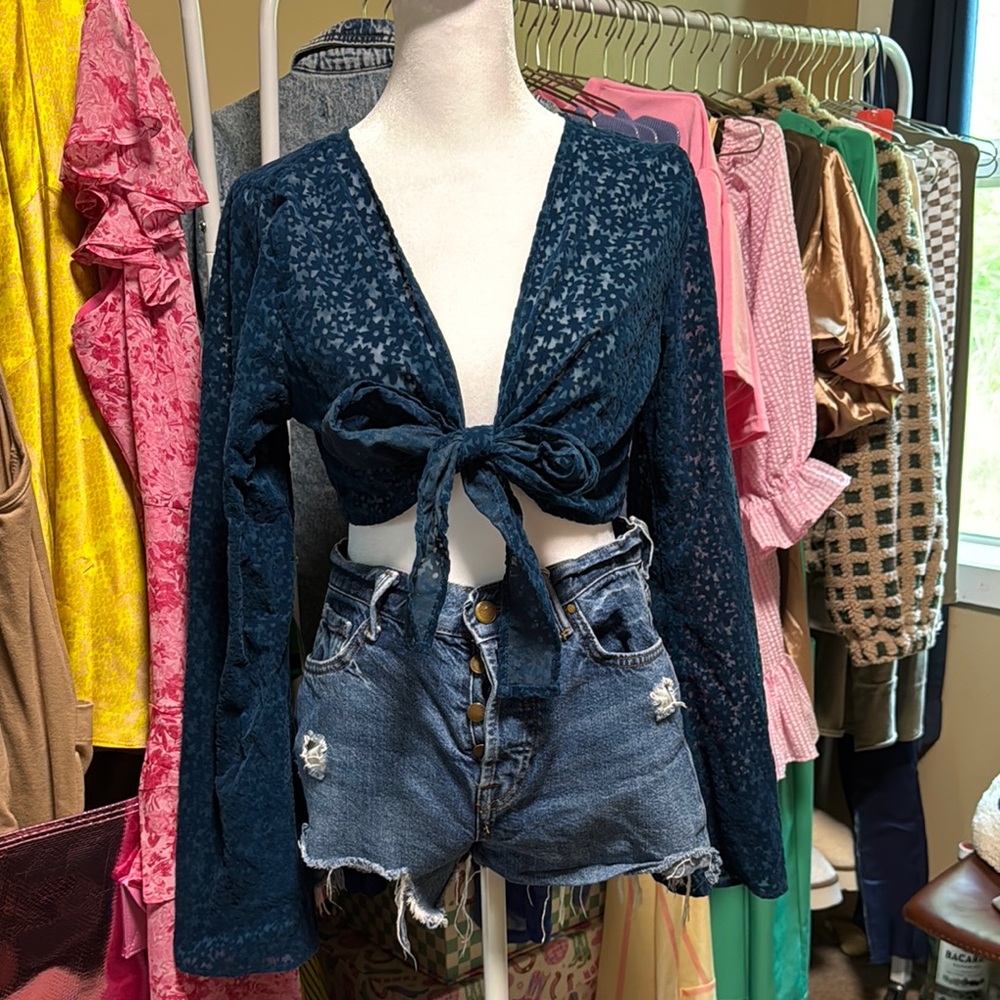 Distressed Dark Blue Jean Shorts
